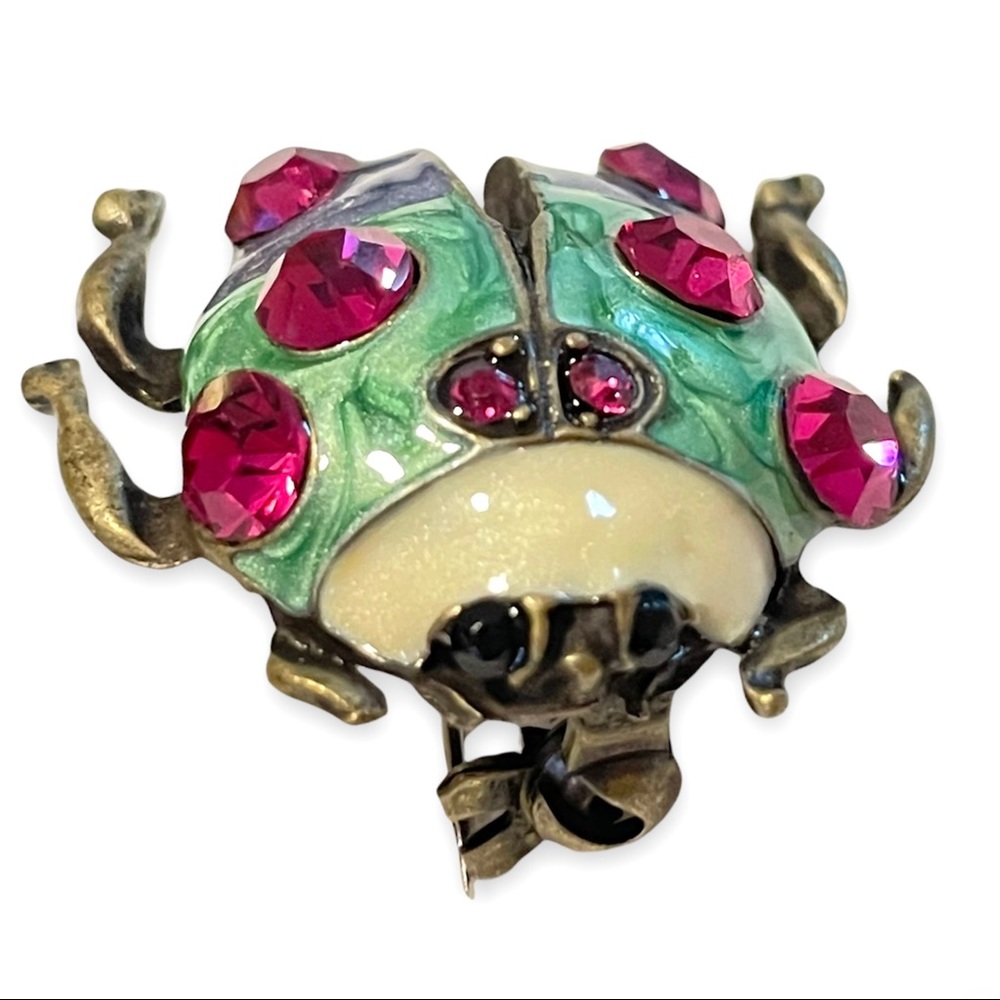 Ladybug Beetle Enamel Rhinestone Brooch - Picture 4 of 5